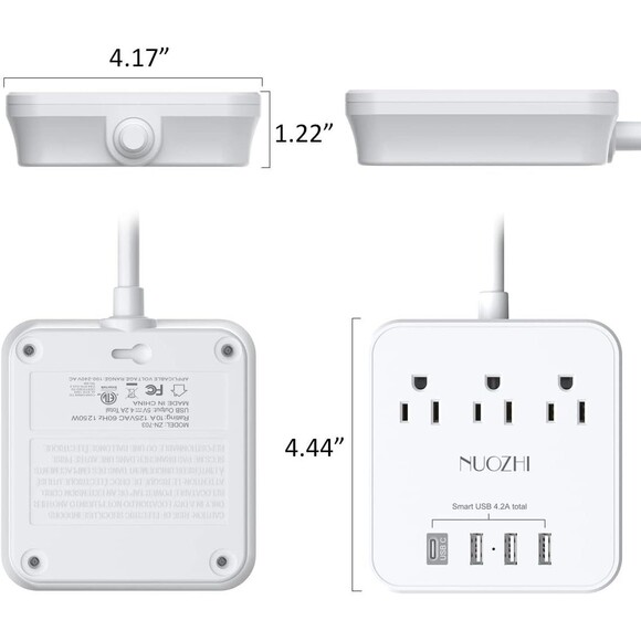 Cruise Essentials,6 Ft Power Strip with 3 Outlets and 4 USB 6 Ft, White - Picture 2 of 6